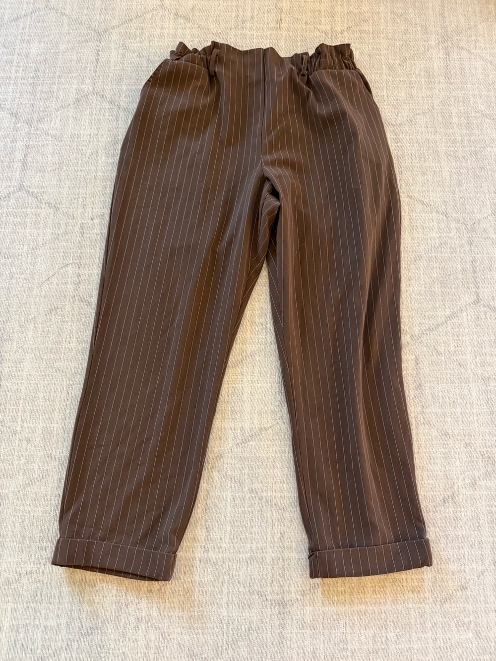Impulse Brown Pinstripe Paperbag Waist Cropped Pants Size L